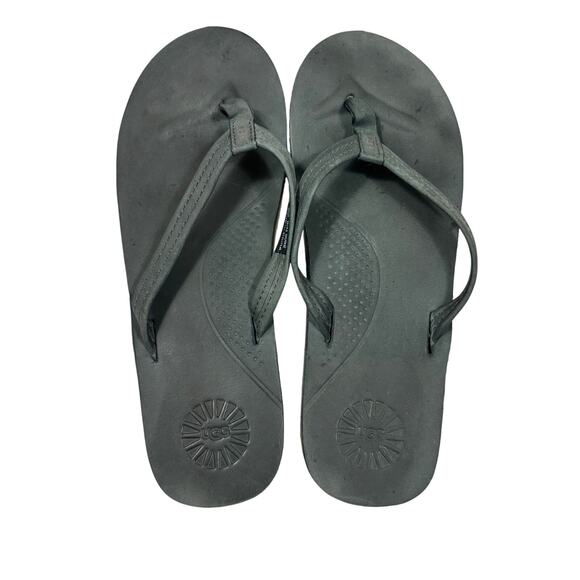UGG Seaside Flip Flops Gray Soft Leather Beach Pool Casual Comfort Sandals W8 - Picture 1 of 7